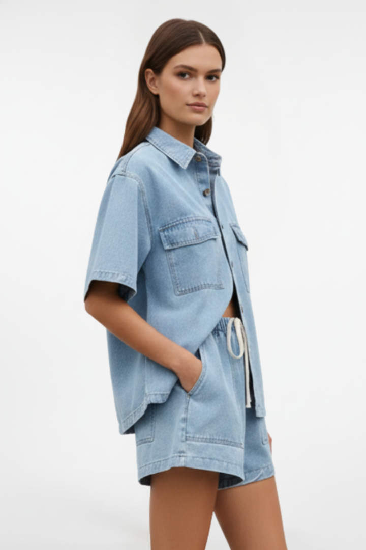 Aliyah | Denim Two Piece Set with Shorts