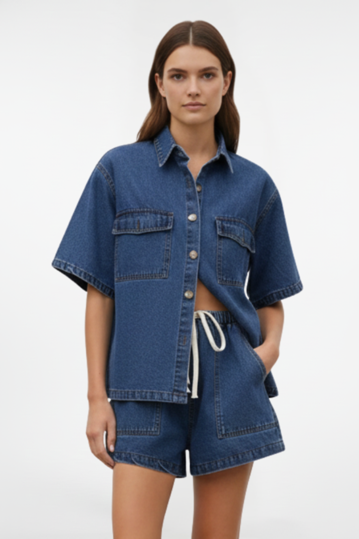 Aliyah | Denim Two Piece Set with Shorts