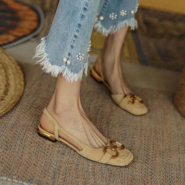 Minda | Square-Toe Slingback Flats with Buckle