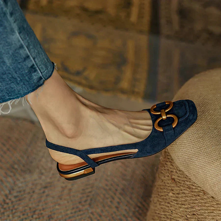 Minda | Square-Toe Slingback Flats with Buckle