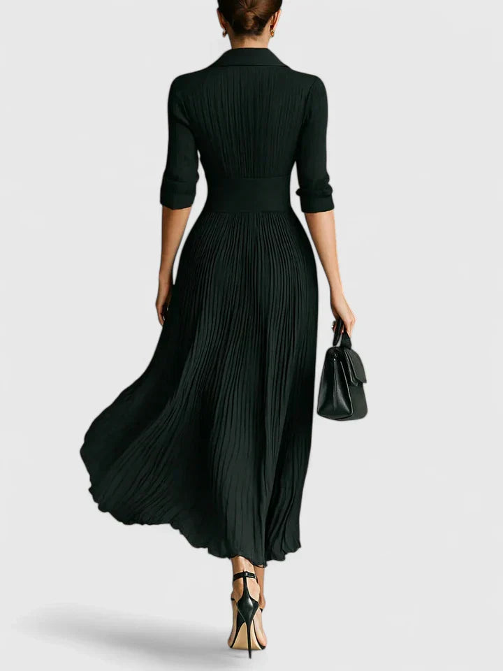 Cordeliarosa | Black Pleated Maxi Dress with Buttons