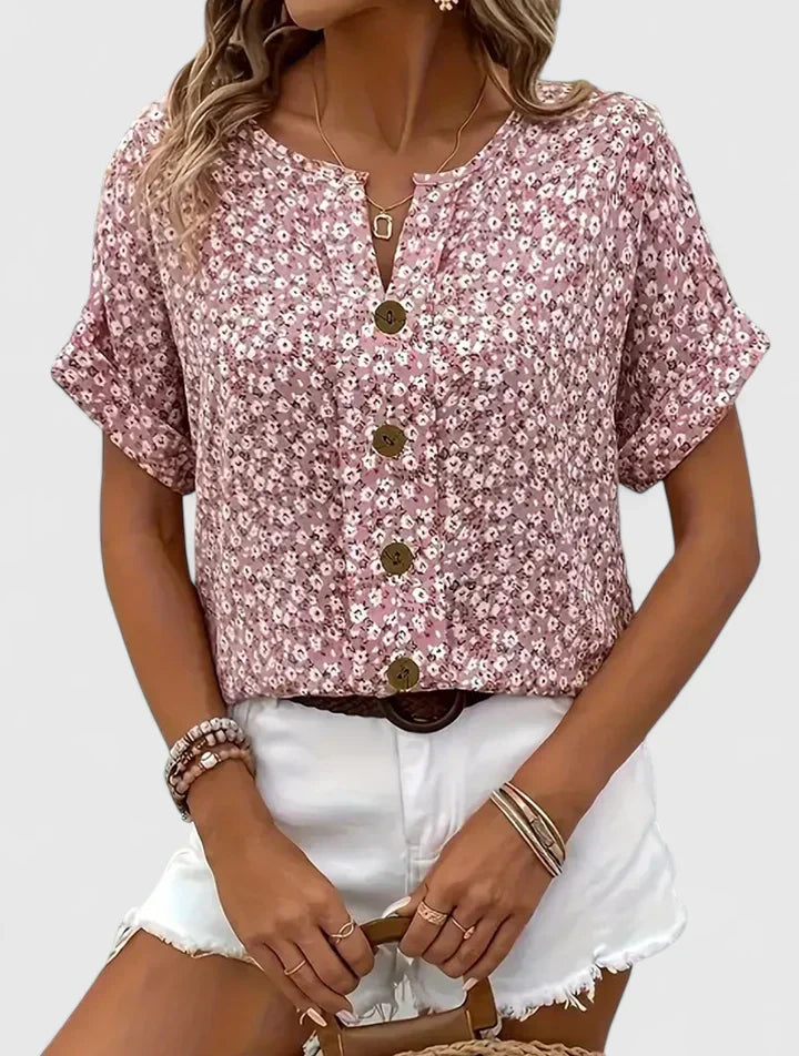 Dixie | Ditsy Floral Button-Up Blouse Short Sleeve