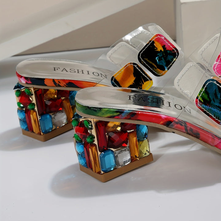 Finnea | Multicolor Clear Strap Block Heel Sandals