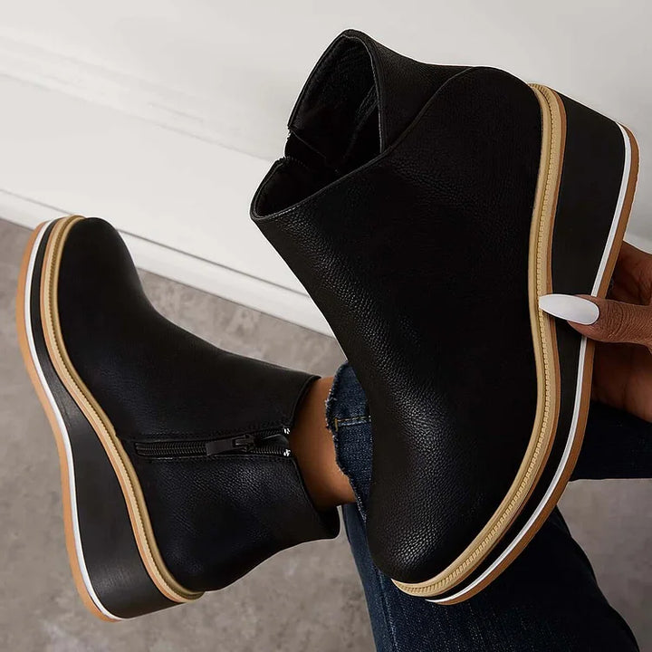 Rosa | Closed Toe Wedge Ankle Boots with Zipper