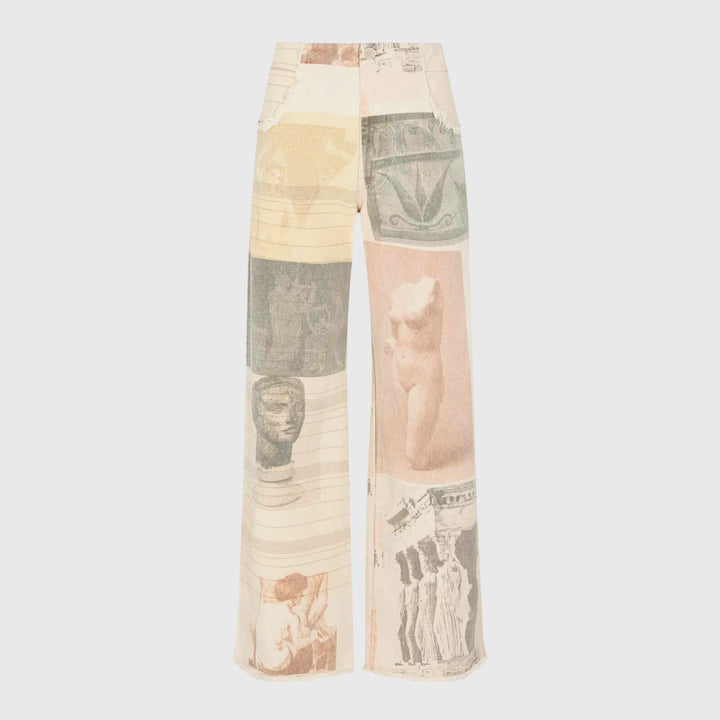Dusty | Beige Statue Print Wide Leg Jeans