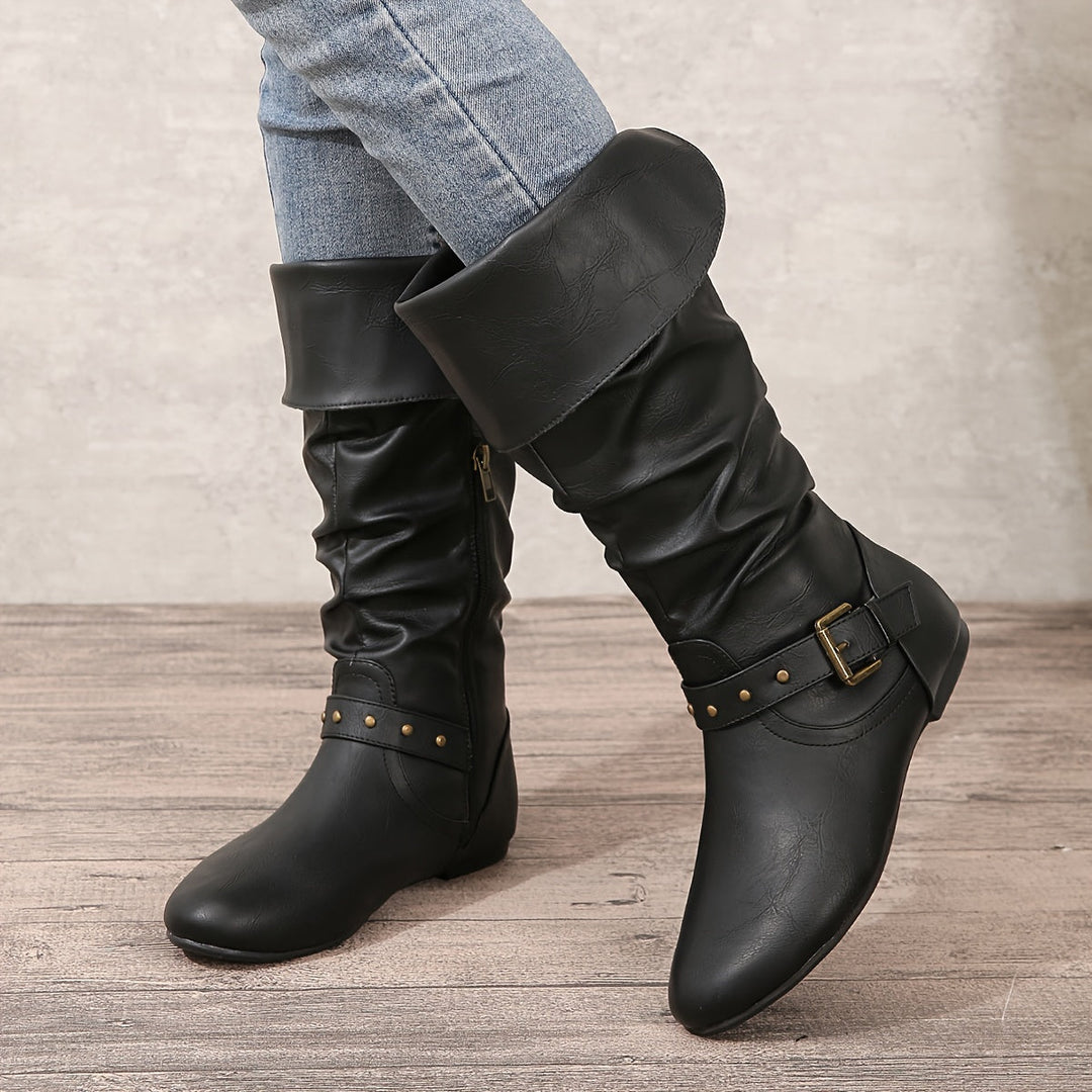 Paige | Slouchy Knee-High Boots with Buckle