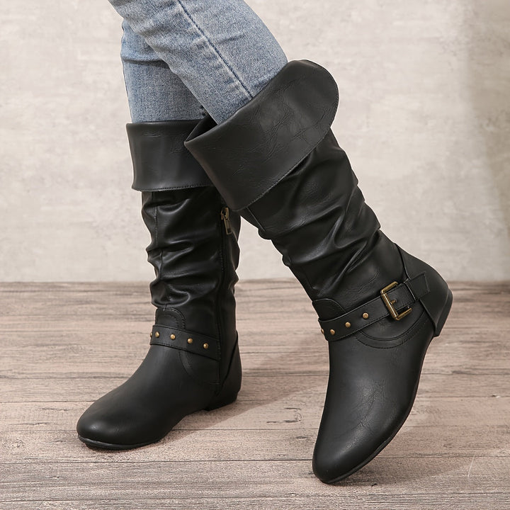 Paige | Slouchy Knee-High Boots with Buckle