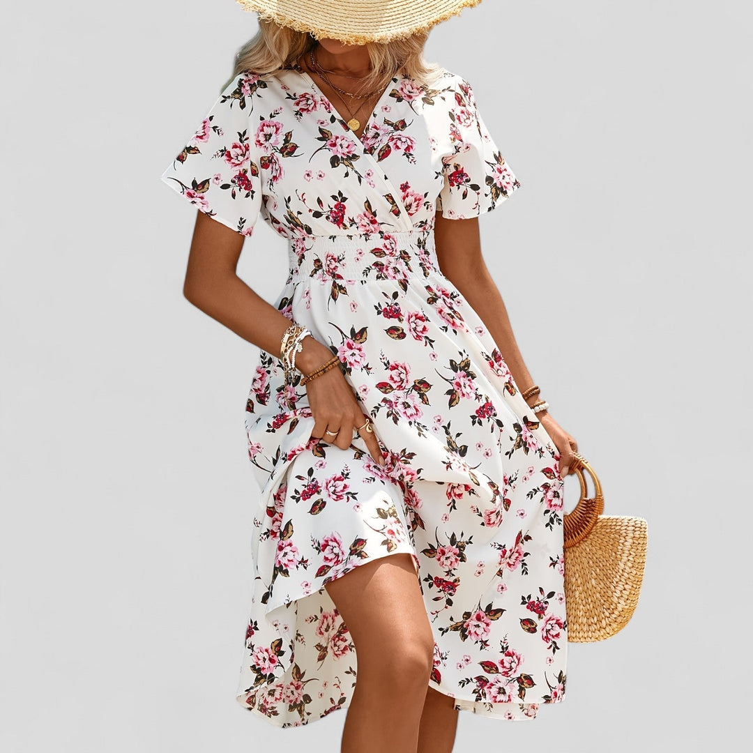 Diamanta | White Floral Empire Waist Midi Dress