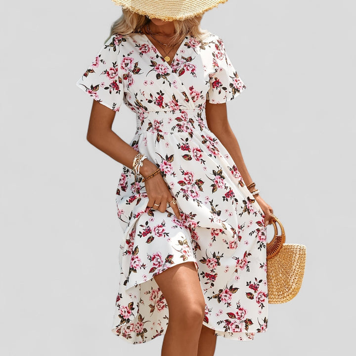 Diamanta | White Floral Empire Waist Midi Dress