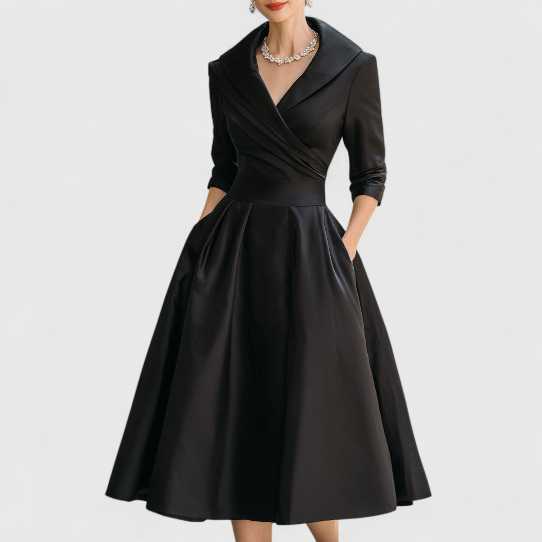 Lorraine-Mae | V-Neck Satin Fit and Flare Dress