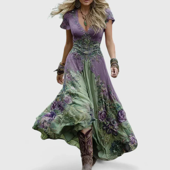 Elowyn | Floral Bohemian Empire Waist Maxi Dress
