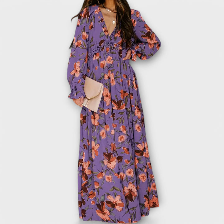 Rosemary | Floral V-Neck Maxi Dress Long Sleeve