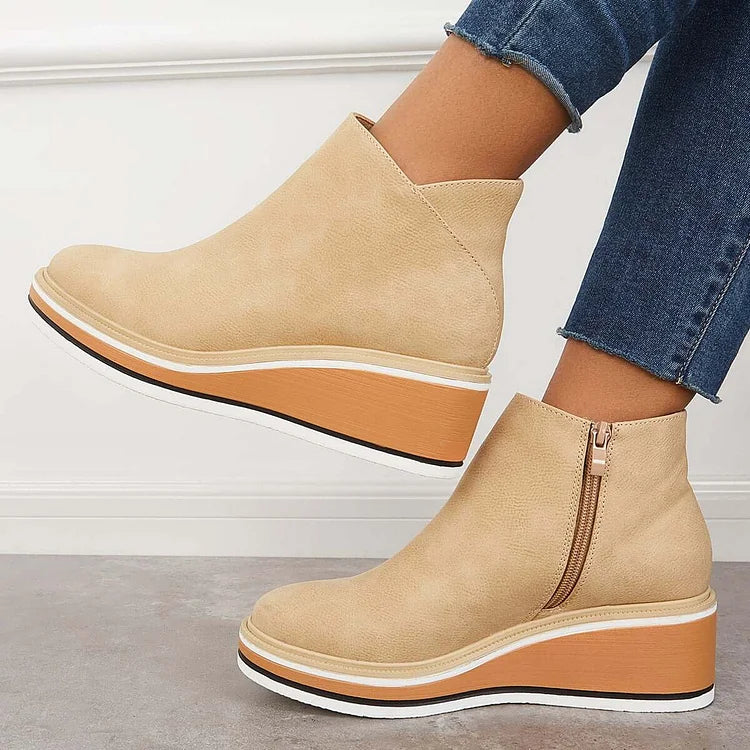 Rosa | Closed Toe Wedge Ankle Boots with Zipper