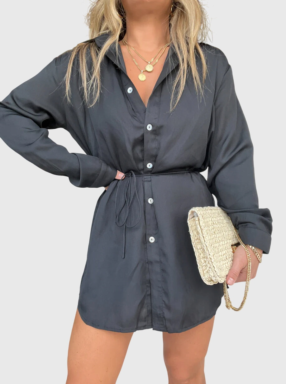 Marjolaine | Button-Up Shirt Dress with Tie Waist