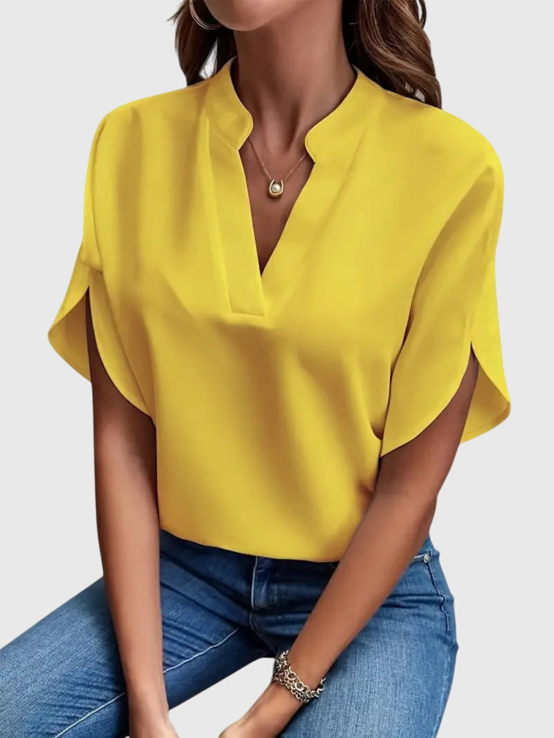 Jean | V-Neck Casual Blouse with Short Sleeves