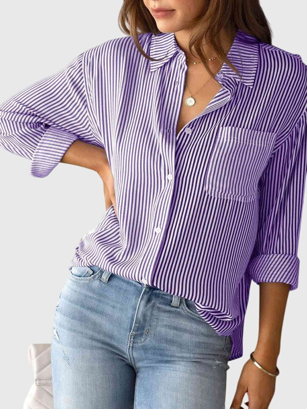 Irene | Striped Button Up Shirt with Collar