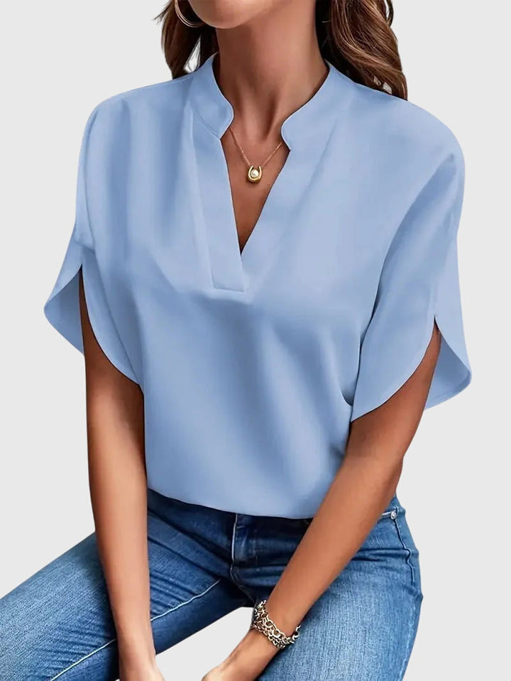Jean | V-Neck Casual Blouse with Short Sleeves