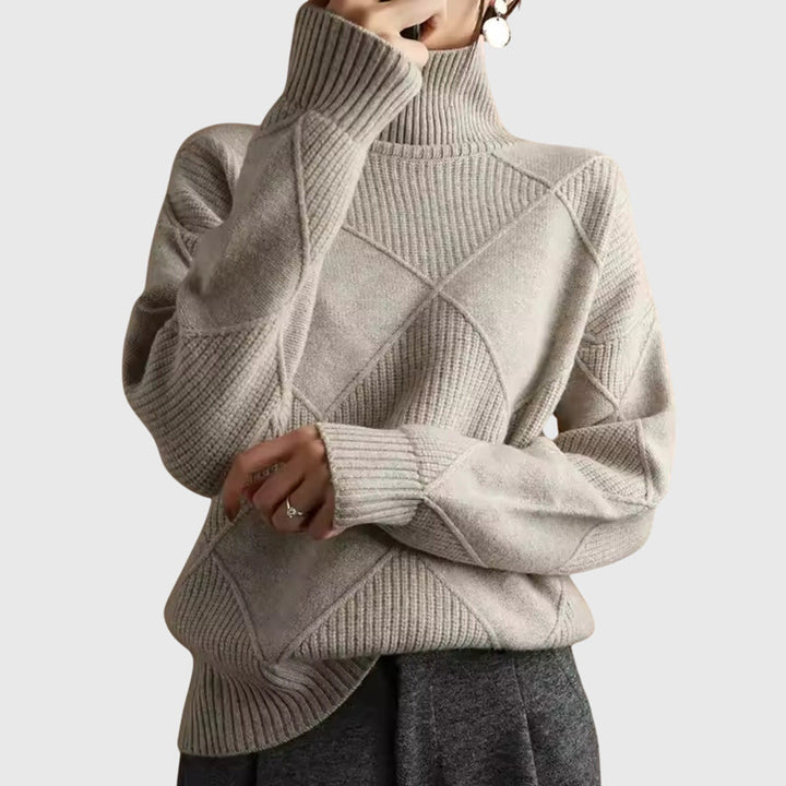 Neve | Geometric Knit Turtleneck Sweater with Long Sleeves