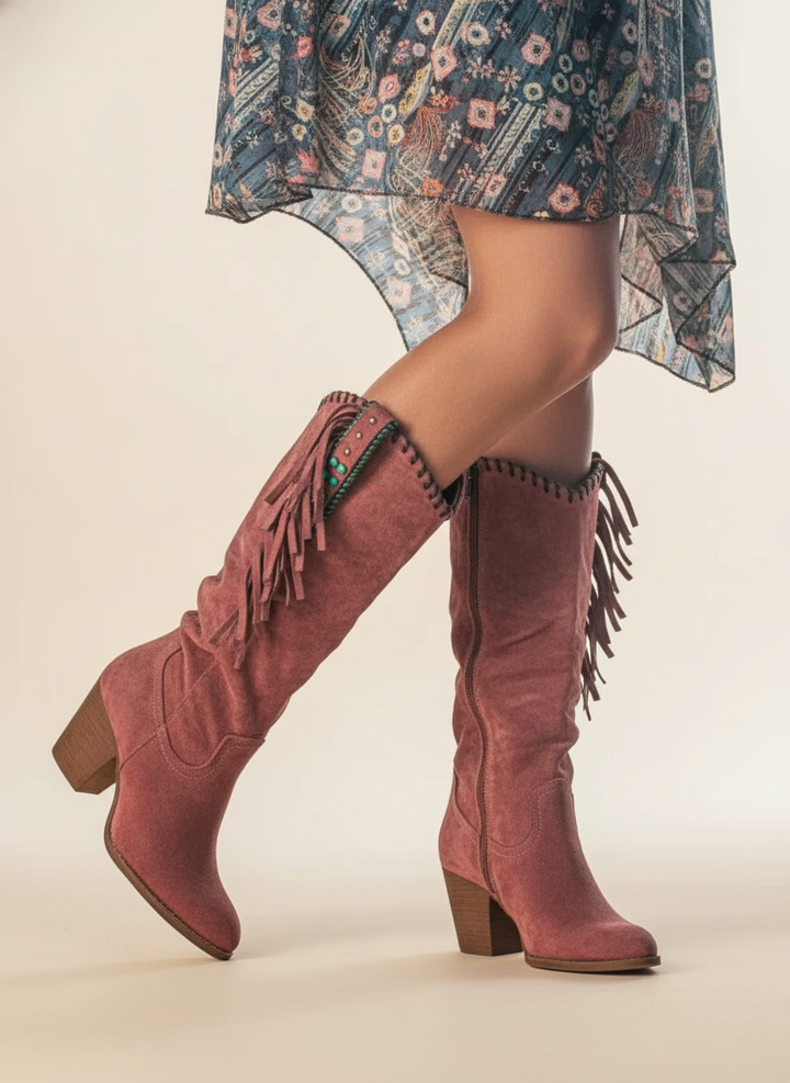 Maricela | Fringe Western Boots with Block Heel