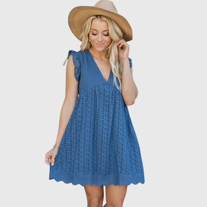 Beatrise | Eyelet Babydoll Dress with Flutter Sleeves