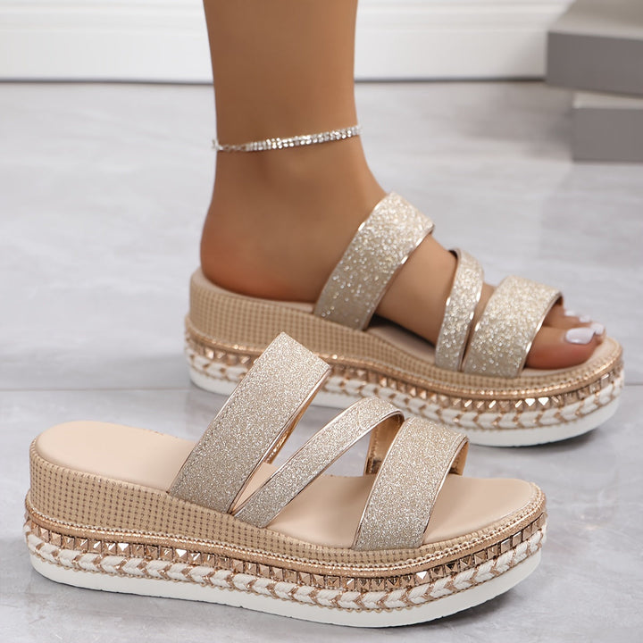 Cyra | Gold Glitter Platform Sandals with Straps