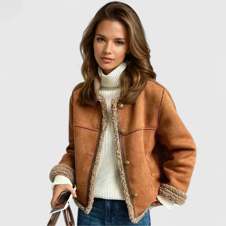 Fortunata | Brown Suede Jacket with Faux Fur Trim