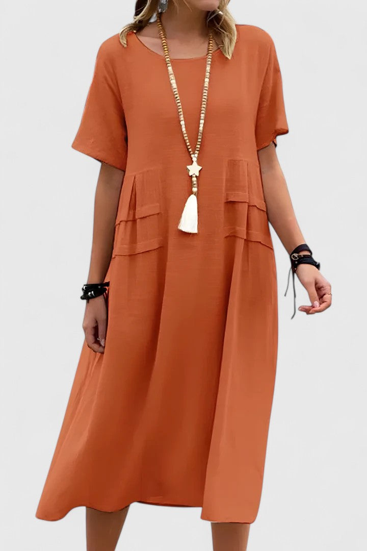 Aurelia | Short Sleeve Midi Dress with Pockets