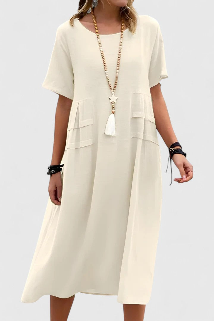 Aurelia | Short Sleeve Midi Dress with Pockets