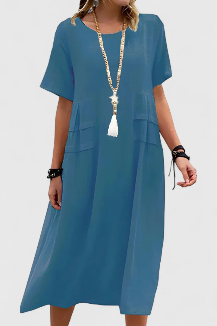 Aurelia | Short Sleeve Midi Dress with Pockets