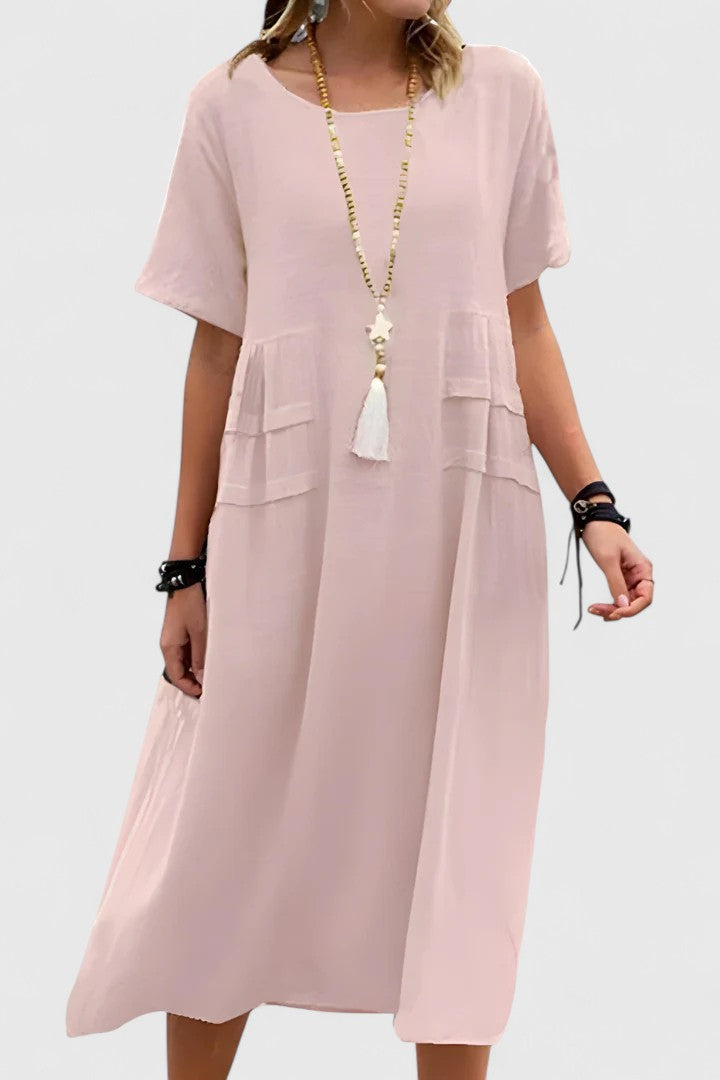 Aurelia | Short Sleeve Midi Dress with Pockets
