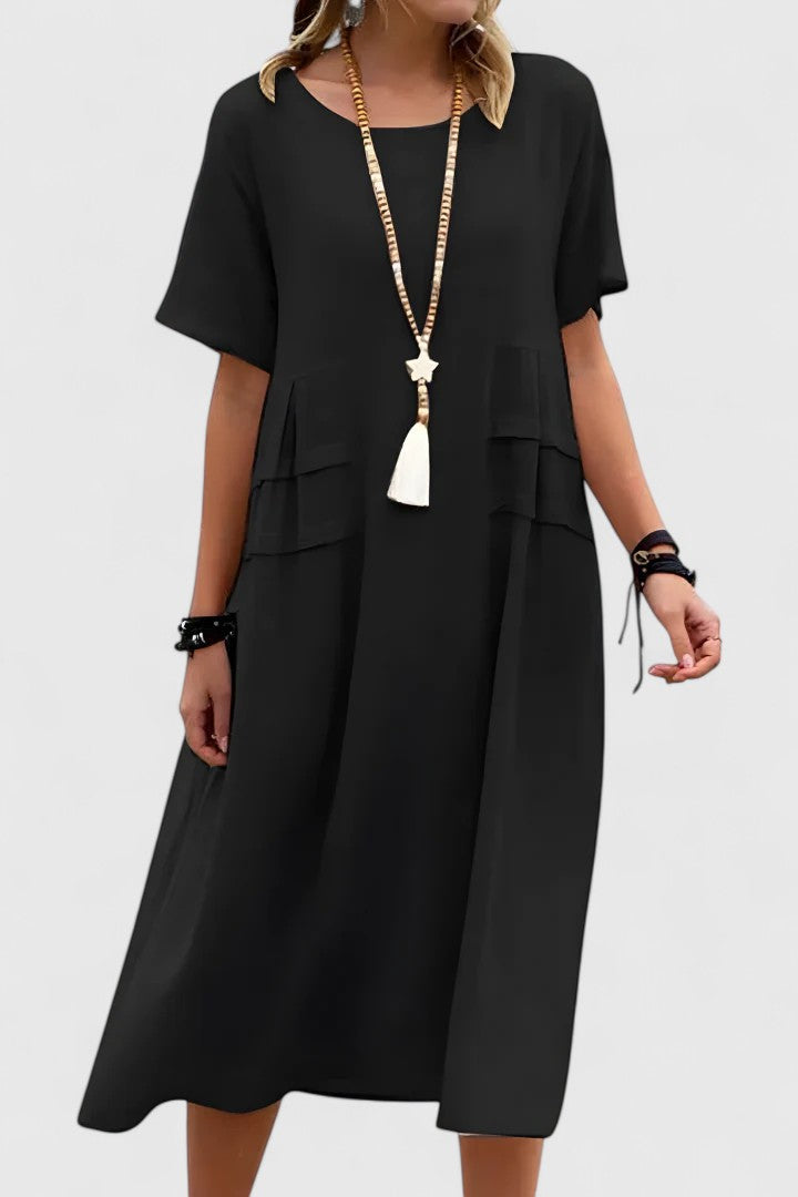 Aurelia | Short Sleeve Midi Dress with Pockets
