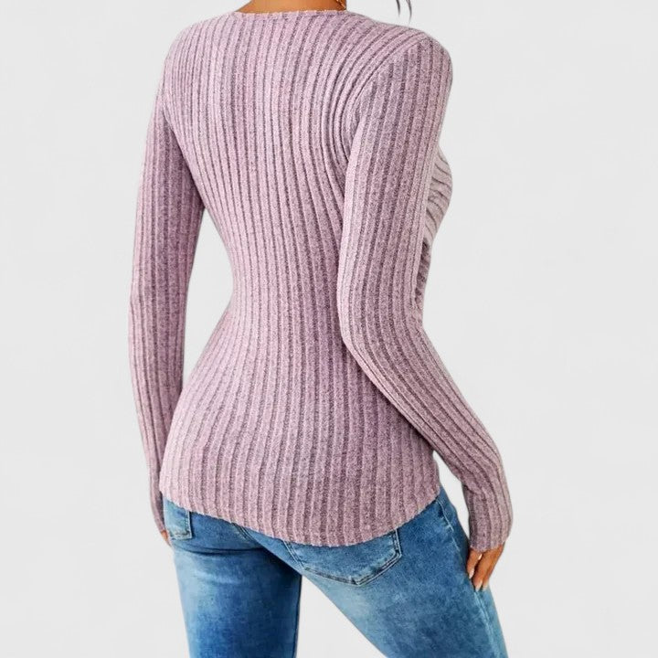 Stina | Ribbed V-Neck Wrap Top Long Sleeve