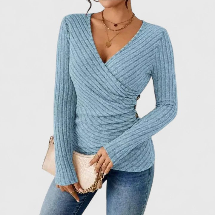 Stina | Ribbed V-Neck Wrap Top Long Sleeve