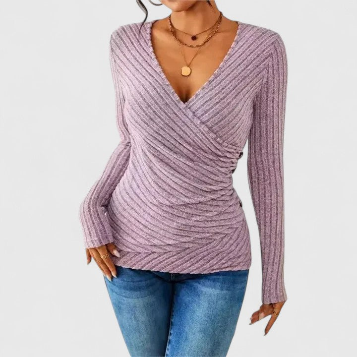 Stina | Ribbed V-Neck Wrap Top Long Sleeve