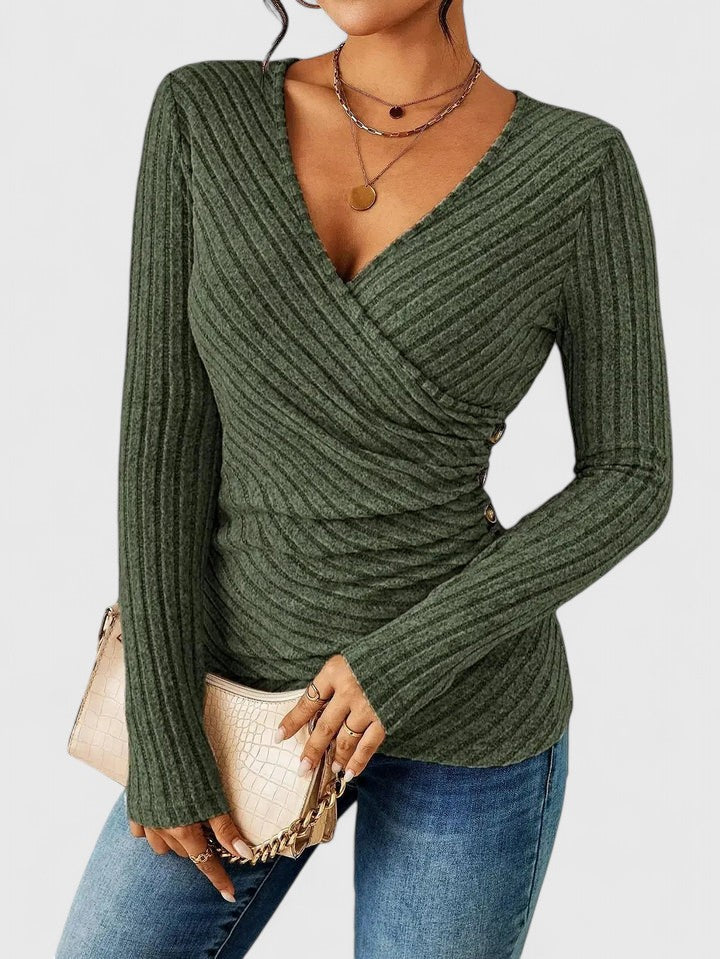 Stina | Ribbed V-Neck Wrap Top Long Sleeve