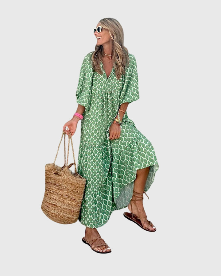 Fleurine | Floral Print Boho Maxi Dress Long Sleeve