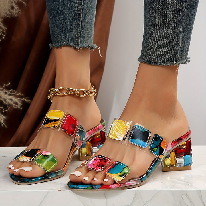 Finnea | Multicolor Clear Strap Block Heel Sandals