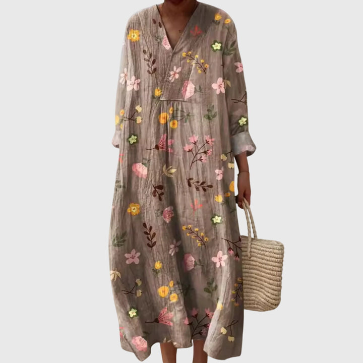 Cleia | Striped Patchwork Maxi Dress with Sleeves