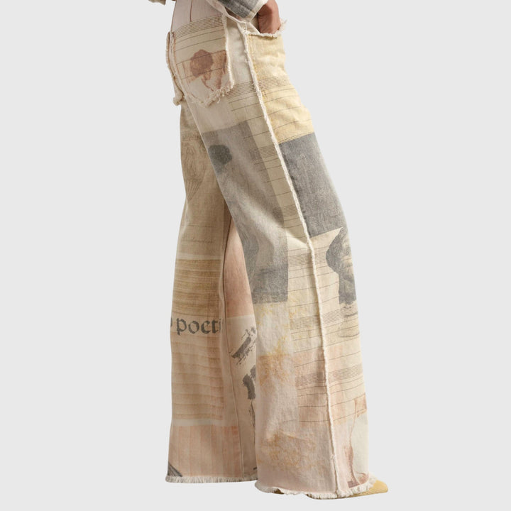 Dusty | Beige Statue Print Wide Leg Jeans