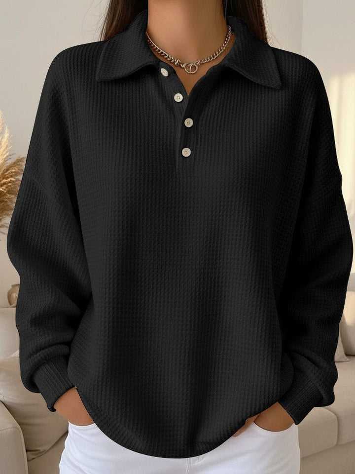 Amanda | Waffle Knit Polo Sweater with Buttons