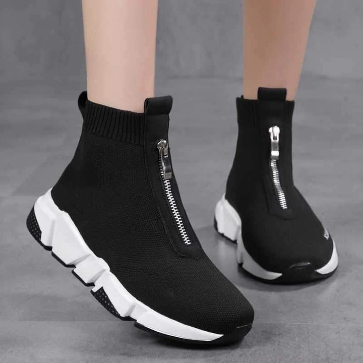 Royale | High-Top Knit Sneakers with Front Zip