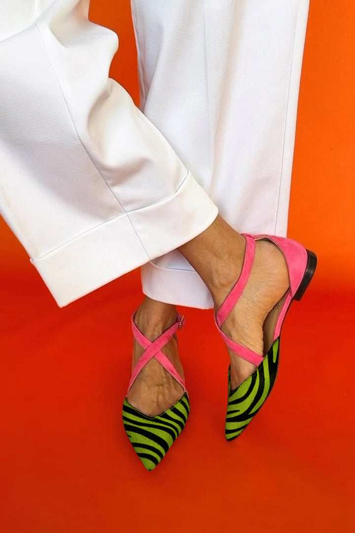 Sukey | Zebra Print Pointed Cross-Strap Flats