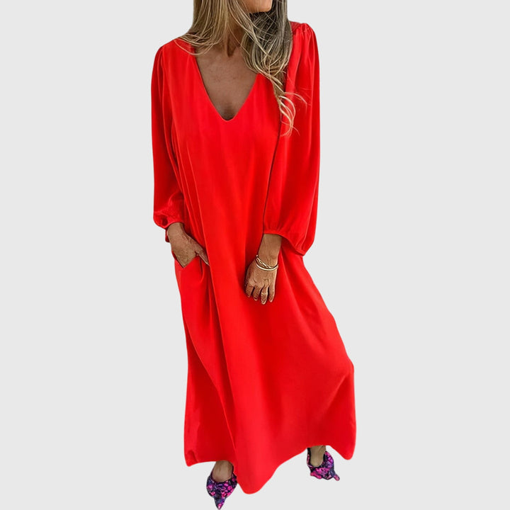 Marcheline | V-Neck Boho Maxi Dress with Pockets