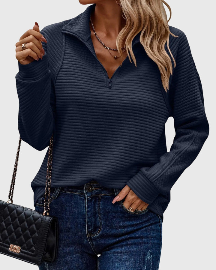 Rexana | Ribbed Quarter Zip Sweater with Collar