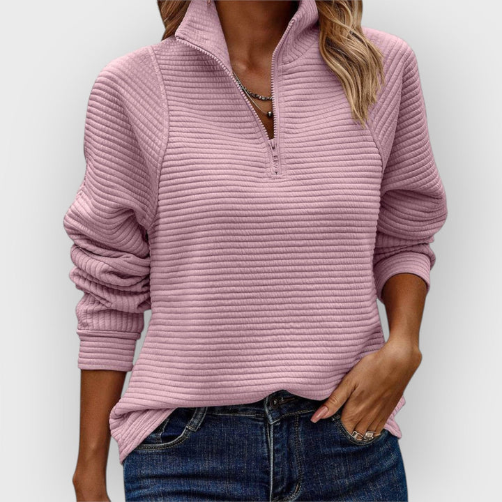 Layla | Ribbed Quarter Zip Sweater with Stand Collar