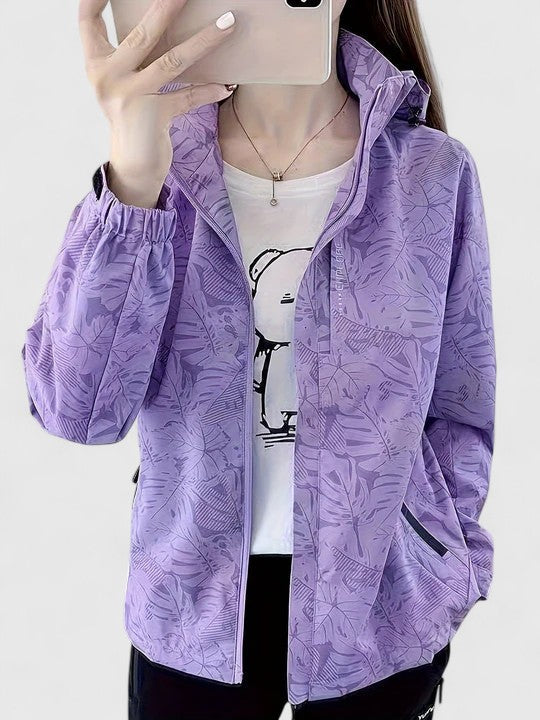 Minka | Tropical Leaf Print Waterproof Jacket Hooded
