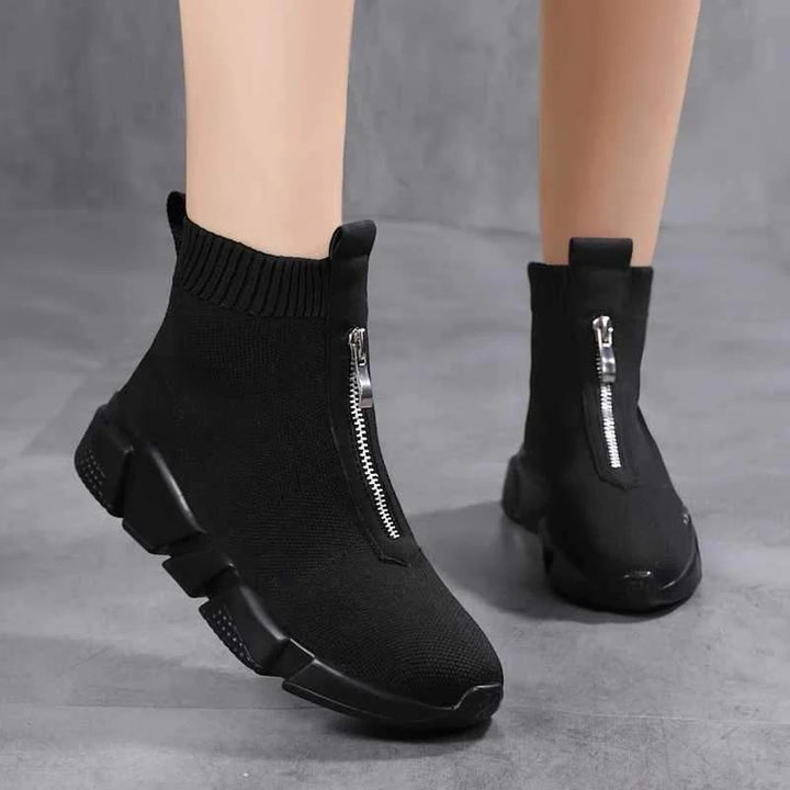 Royale | High-Top Knit Sneakers with Front Zip