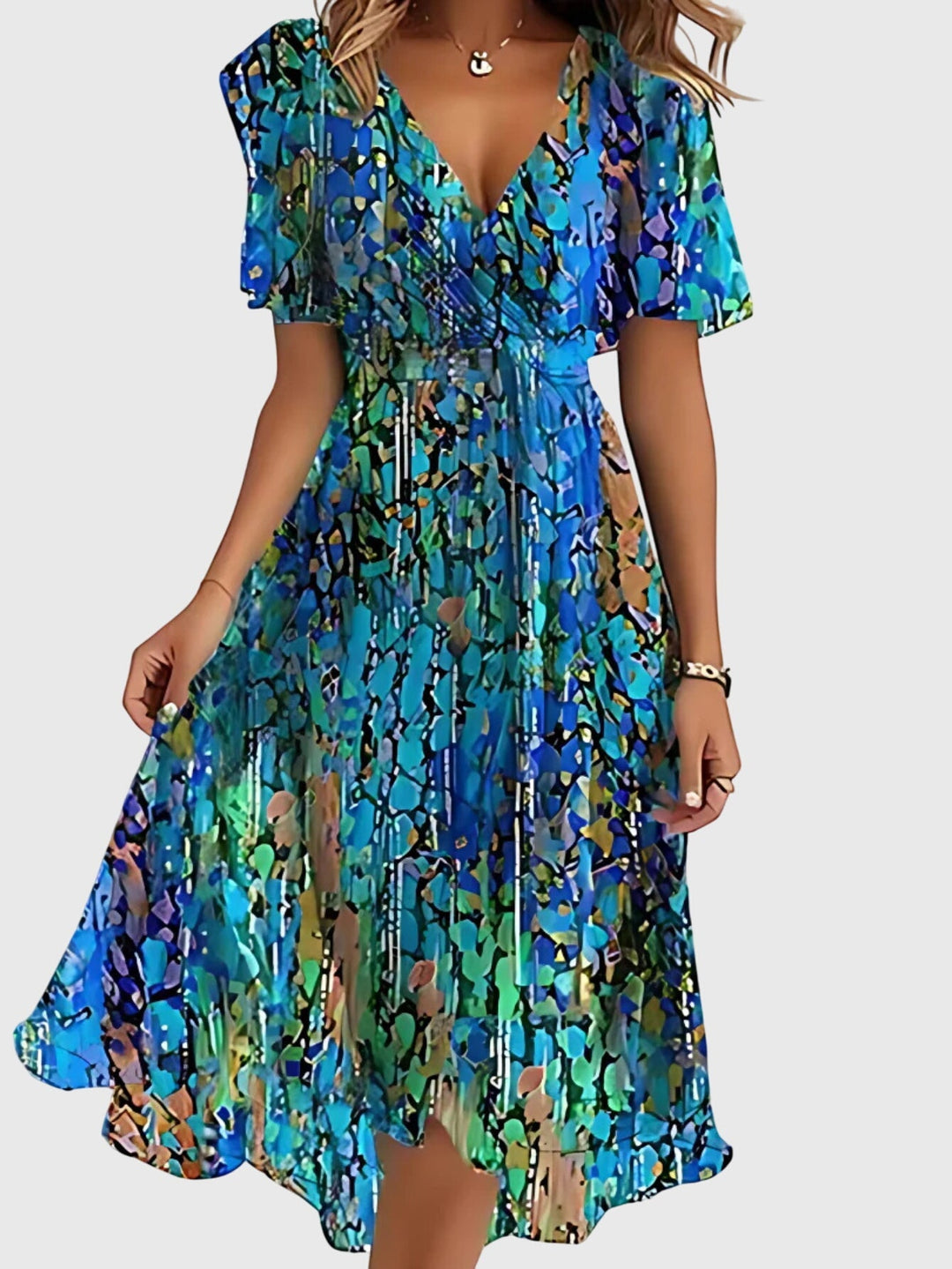 Wilhelmina | Floral Chiffon Empire Waist Dress V-Neck