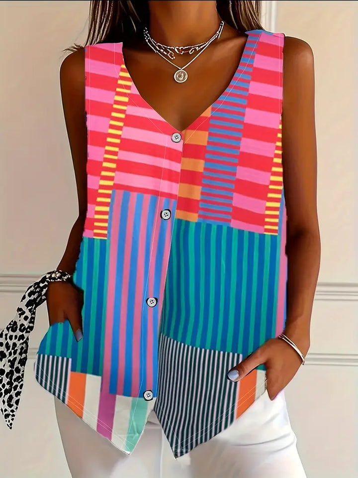 Roslyn | Zebra Print Sleeveless Button-Up Blouse