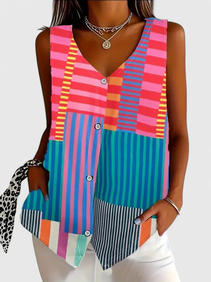 Roslyn | Zebra Print Sleeveless Button-Up Blouse